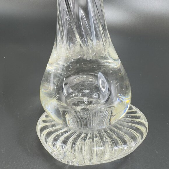 Mid Century Clear Art Glass Swung Vase Vessel Jack In The Pulpit With Bubbles - Picture 4 of 15